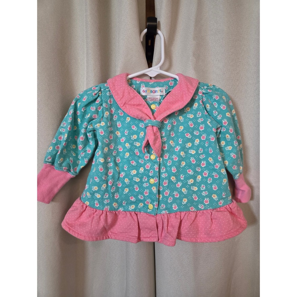 Vintage Gymboree Infant Floral Sailor Collar Top and Footed Pants Set Teal Pink